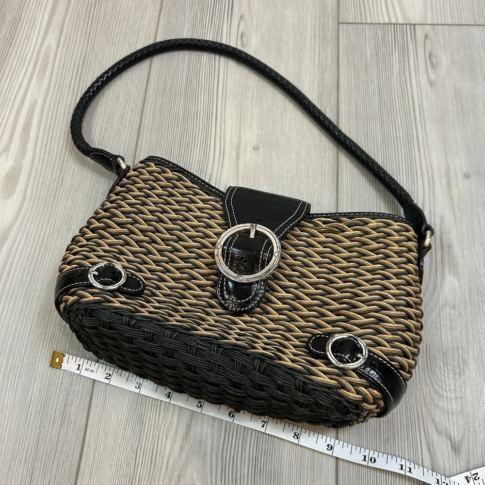 BRIGHTON Woven CORD Shoulder Bag with Leather Strap Closure Floral Fabric Lining - Picture 12 of 14